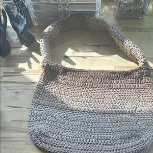 Elegant Tan and Brown Crochet Hobo Bag